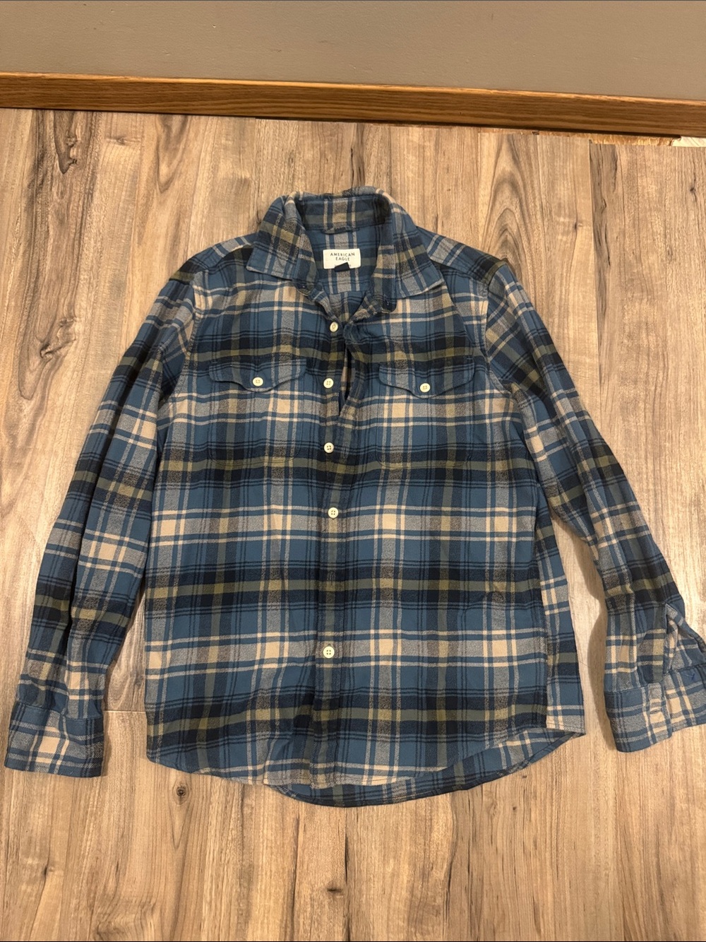 American Eagle Outfitters Blue Plaid Button-Down Shirt